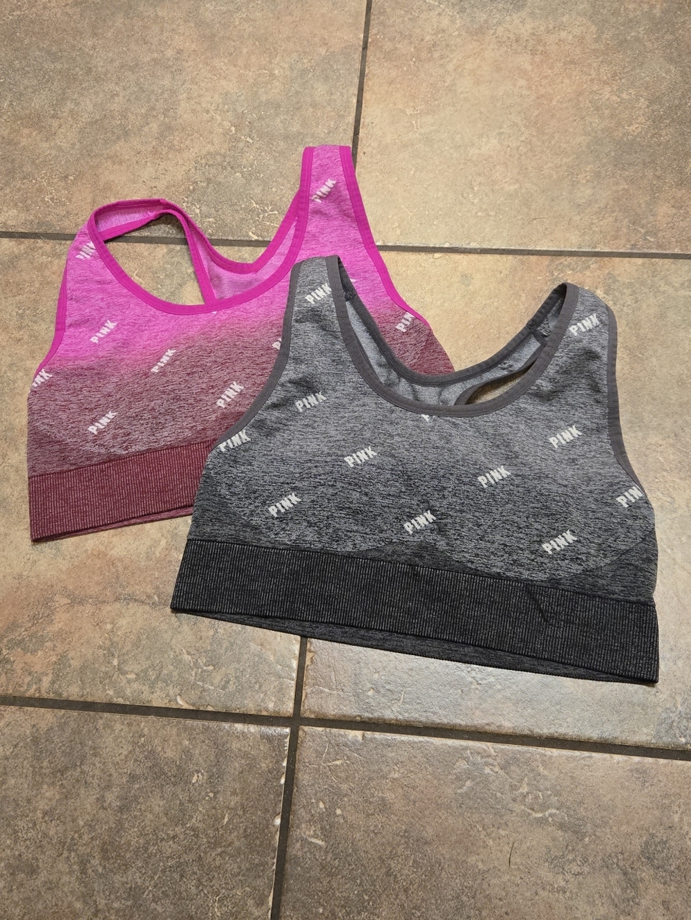 PINK Active Sports Bra Bundle Gray & Pink Seamless Size Large